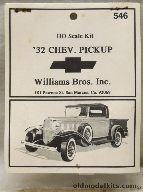 Williams Brothers 1/87 1932 Chevrolet Pickup - HO Scale - Bagged, 546 plastic model kit